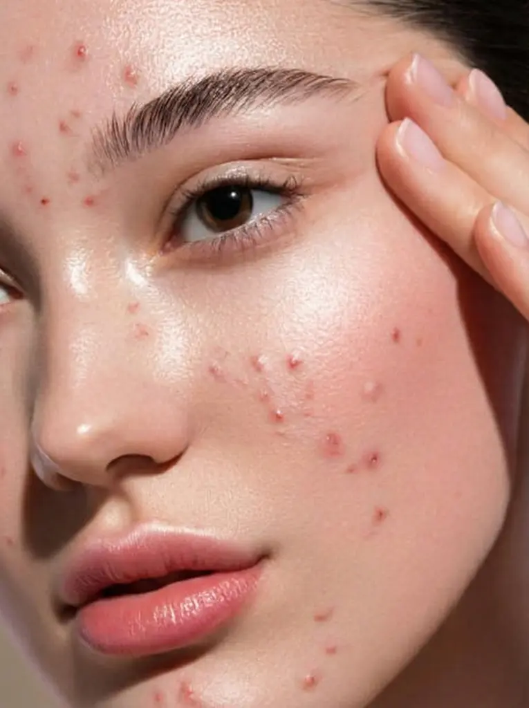Woman examining her skin, representing the connection between diet and skin health